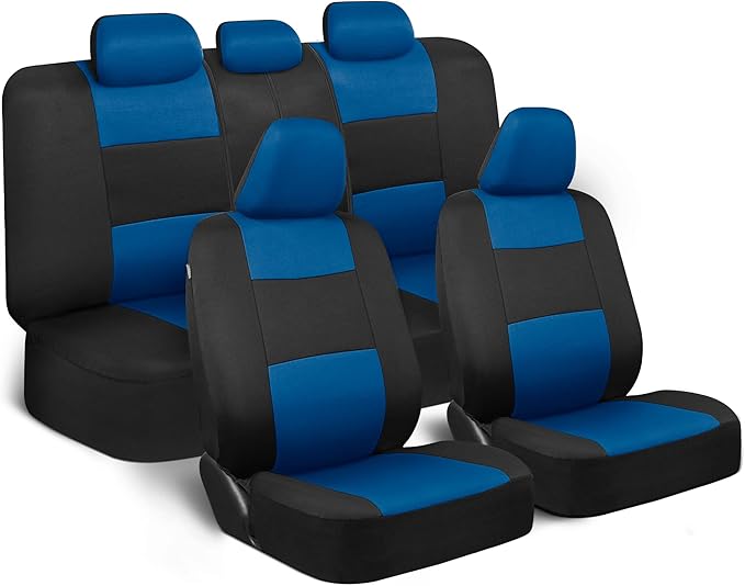 BDK PolyPro Car Seat Covers Full Set in Blue on Black – Front and Rear Split Bench Seat Covers for Cars, Easy to Install Car 