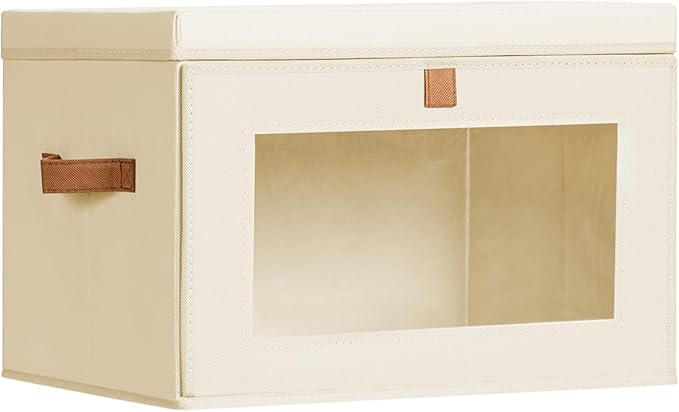 Homsorout Large Closet Storage Bins - Collapsible Storage Bins with Handles & Window, Decorative Boxes with Lids, Fabric Cube
