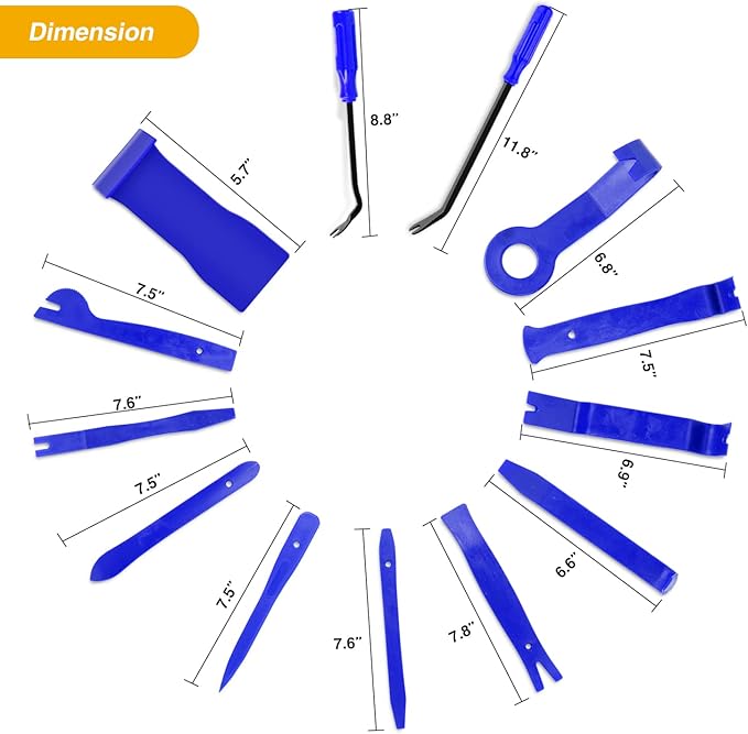 GOOACC 13PCS Nylon Trim Removal Tool Set for Bumper Fastener Rivet Clips Car Clip Panel Audio Video Dashboard Dismantle Blue
