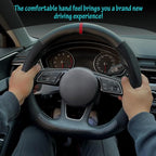 Carodi Suede Carbon Fiber Steering Wheel Cover，Non-Slip Leather Car Interior Fitting 15-inch Universal（D-Shape,Black Suede with Carbon Fiber）