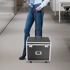 Locking File Box Aluminum Alloy Portable Storage Case with Telescopic Handle Mobile File Organizer with Combination Lock Roll