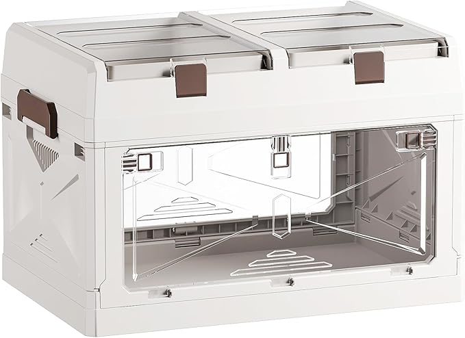 Closet Organizer and Storage Box, Large Essential Collapsible Plastic Car Trunk Container with Clear Lids and Doors, Open Fro