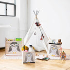 3 Sprouts Toy Storage Organizer: Toy Box Cube Organizer for Playroom, Nursery - Foldable Storage Bin - Owl