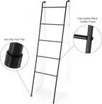 Towel Blanket Ladder Black Metal Blanket Ladder Holder Industrial 5 Tier Wall Leaning Ladder Rack for Bathroom Living Room La