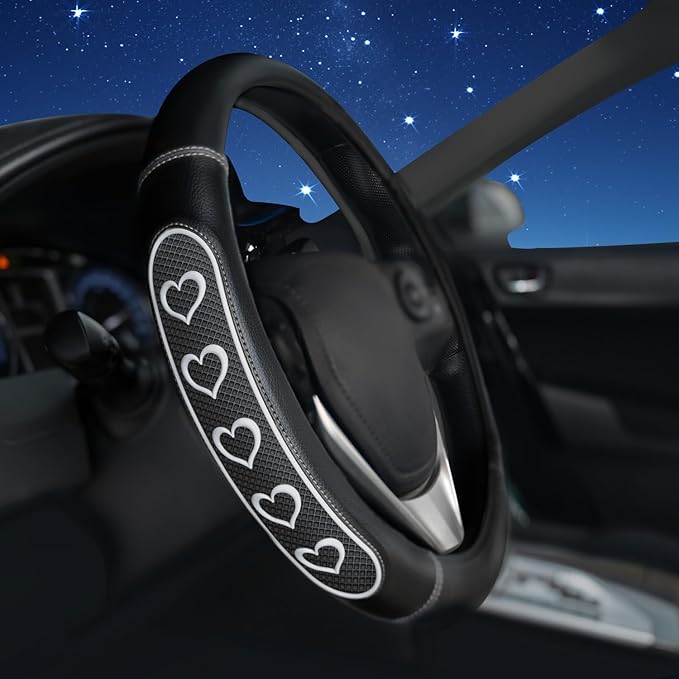 Ventilated Heart-Shaped Steering Wheel Cover with Anti-Slip Leather Grip. Compatible with Ford, Toyota, Honda, Nissan, and Ch