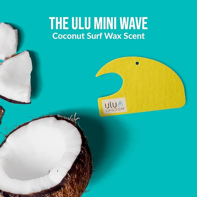 ulu Lagoon Hanging Car Air Freshener | Tropical Beach Coconut Surf Wax Scent Mini Wave | Long Lasting Car Freshener, Closet a