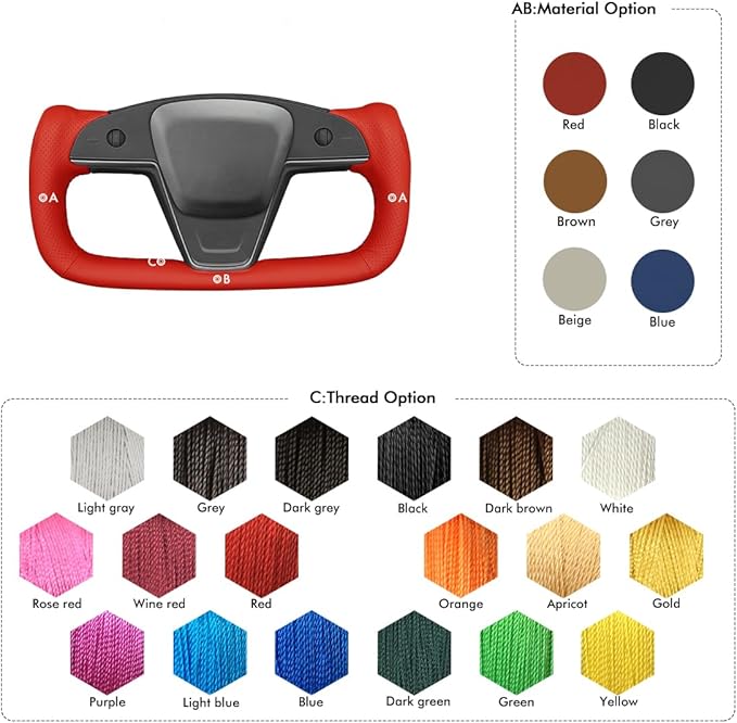 MEWANT Hand Stitched Red Leather Tesla Model S Yoke Steering Wheel Cover Wrap for Tesla Model S 2021-2023 / Model X 2021-2023 Tesla Yoke Steering Wheel Accessories