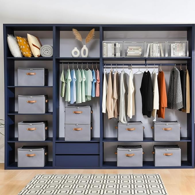 2 Pack Shoe Organizer for Closet, Foldable Storage Box with Adjustable Dividers, Holds 32 Pairs, Oxford & PP Board, Stackable