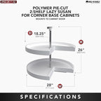 Rev-A-Shelf 2 Tier Pie-Cut Lazy Susan for Corner Base Cabinets, Plastic, 28" Double Shelf Swivel Kitchen Spice and Can Organi