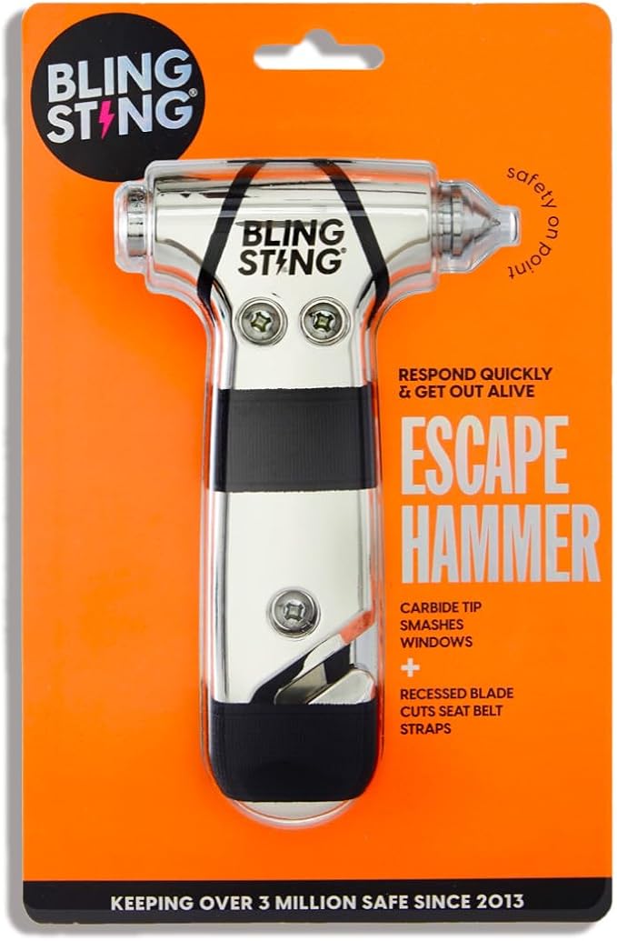 BLINGSTING Car Emergency Escape Hammer, Seatbelt Cutter, Window Breaker Tool, Interior Visor Strap, New Driver Vehicle Safety