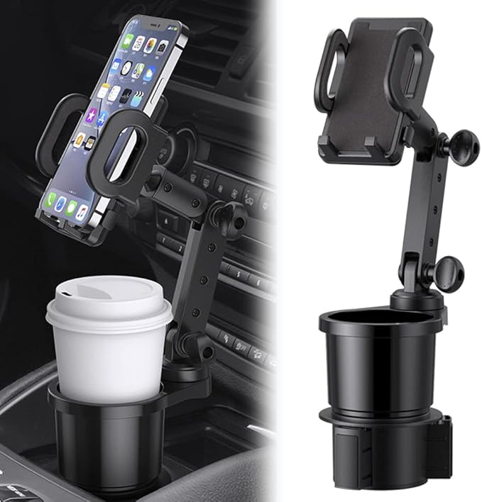 Car Cup Holder Phone Mount, Universal Auto Cell Phone Stand with Drink Expand Cup Holder,2 in 1 Multifunctional Car Cup Holde