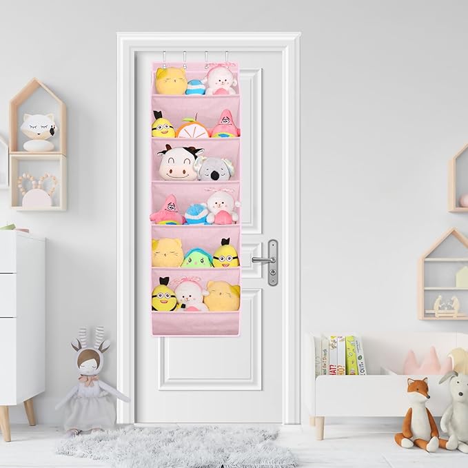 SLEEPING LAMB Over The Door Shoe Rack with Large Deep Pockets, Kids Shoe Organizer for Closet Door, Narrow Hanging Boots Stor