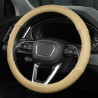 Cxtiy Genuine Leather Steering Wheel Cover with Ventilation Holes Luxury Cowhide,Breathable and Anti-Slip,14.5-15 inch(Beige)