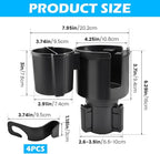 2-in-1 Car Cup Holder Expander, Adjustable Car Extender Adapter with Non-Slip Base - No Spill Cup Holder Extender with 4 Hook