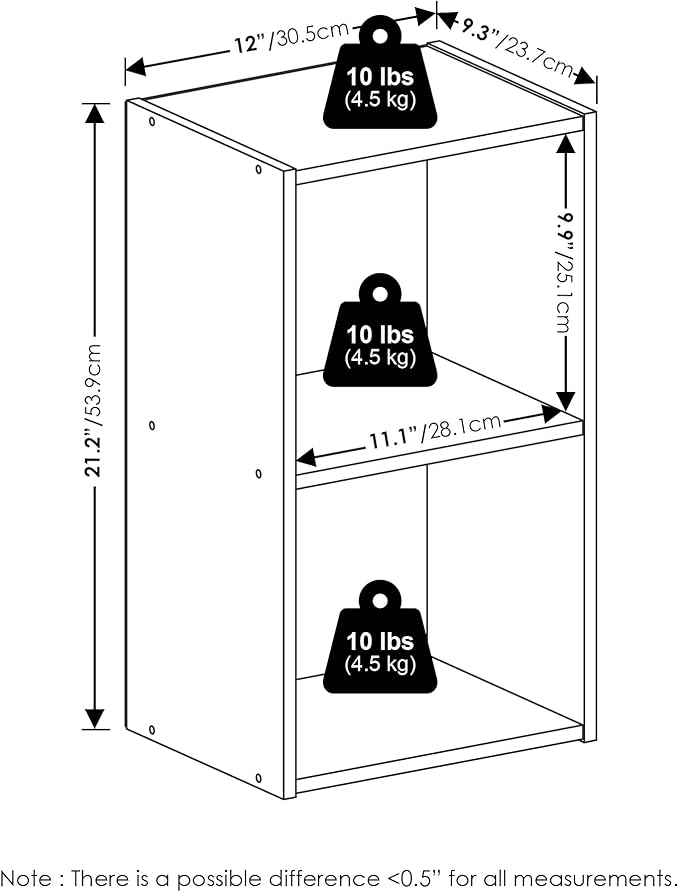 Furinno PASIR Book Shelf, 2-Tier Modern Bookshelf, Open Shelves Bookcase 9 x 12 x 21, Easy Assembly, for Living Room, Bedroom