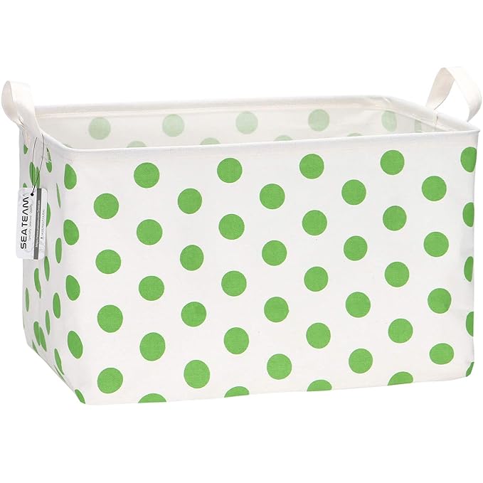 Sea Team Collapsible Canvas Fabric Storage Basket with Handles, Rectangle Waterproof Storage Bin, Box, Cube, Foldable Shelf B
