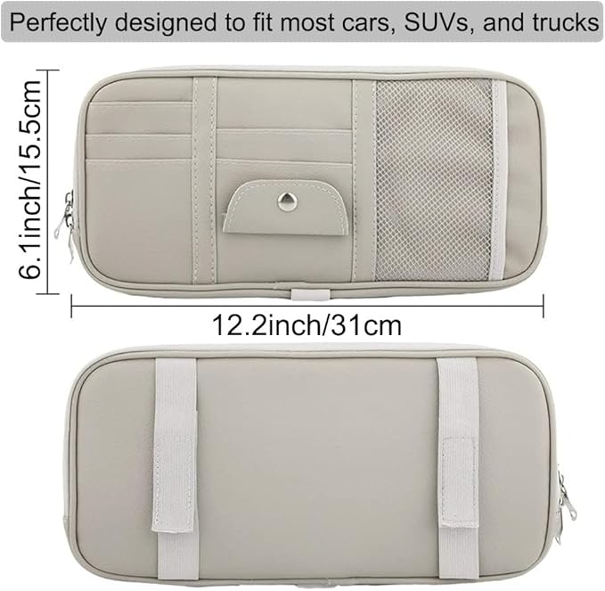 Car Sun Visor Organizer, Auto Interior Accessories Pocket Organizer - Car Truck SUV Storage Pouch Holder, with Multi-Pocket Net Zipper (Gray)