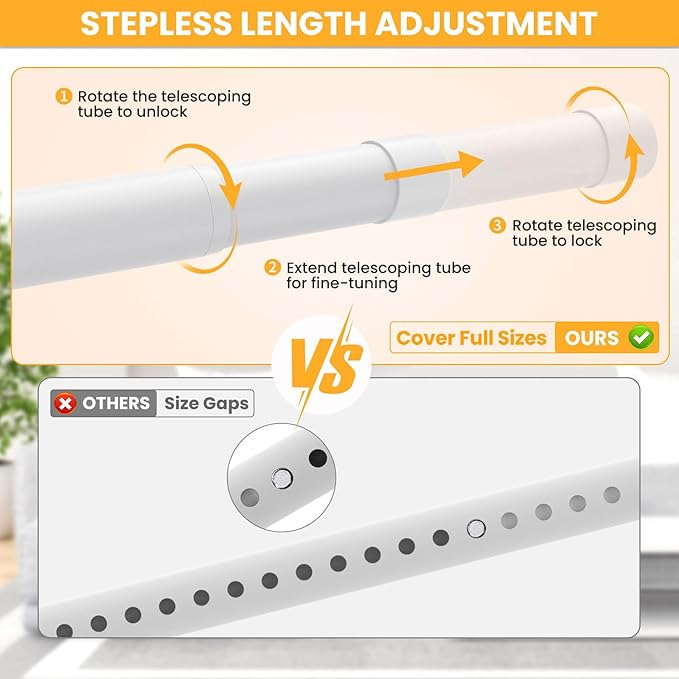 2 Pack Closet Rods for Hanging Clothes,17-84 Inch No-Cut Stepless Adjustable Closet Rod, 1.3 Inch Heavy Duty Metal Closet Han