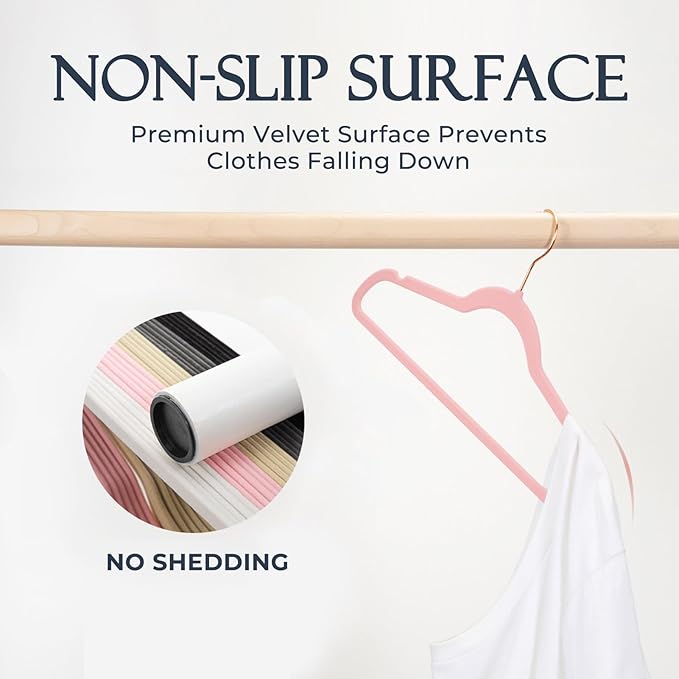 HOUSE DAY Pink Velvet Hangers 360 Pack, Premium Non-Slip Felt Clothes, Sturdy Heavy Duty Coat, Durable Hangers for Suits, Spa