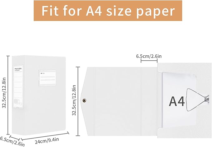 HUA JIE 2 Pack A4 Storage File Boxes Archives Case,65mm Spine,Box File Document Storage Box with Metal Clip for Office School