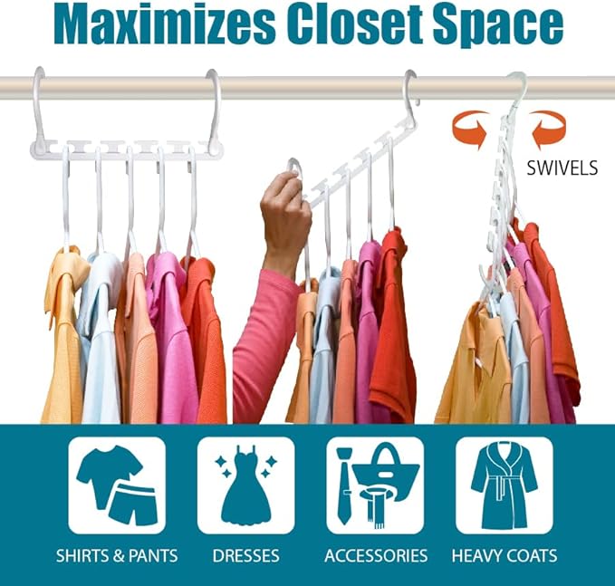 Wonder Hanger Max 20-Pack Space Saving Hangers, Reinforced Hooks Swivels 360°, Cascading Hanger, College Dorms & Storage Clos