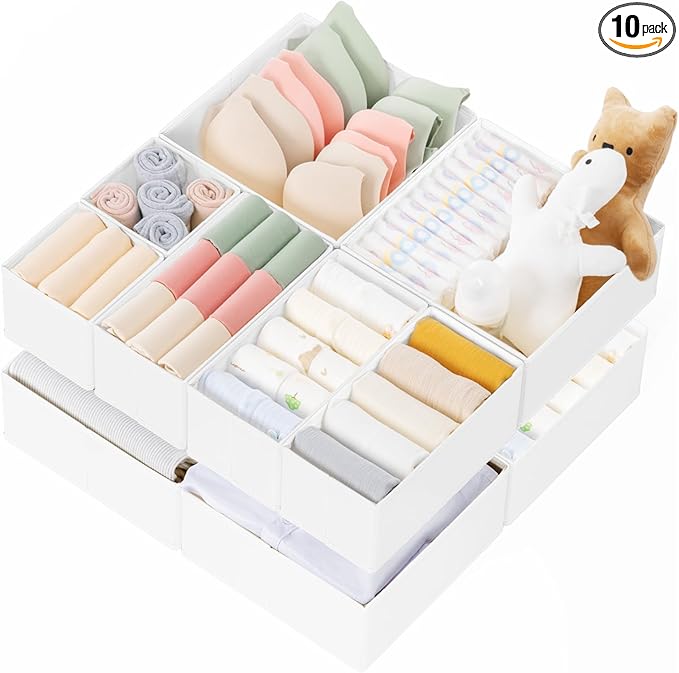 Criusia Drawer Organizer Clothes, 10 Pack Dresser Organizer for Baby Clothes, Underwear, Sock- Foldable Closet Organization a