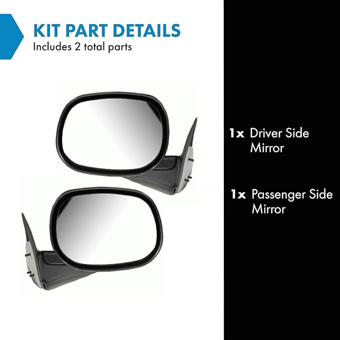 TRQ 2 Piece Driver and Passenger Side Mirror Assembly Set Manual Adjustment Non-Heated No Memory Black Compatible with 1998-2