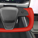 MEWANT Hand Stitched Red Leather Tesla Model S Yoke Steering Wheel Cover Wrap for Tesla Model S 2021-2023 / Model X 2021-2023 Tesla Yoke Steering Wheel Accessories