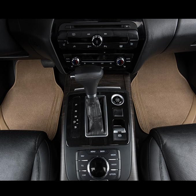CAR PASS Beige Car Floor Mats, Edge Leather Waterproof Car Mats with Double Stitch Line and Anti-Slip Backing Design, Fit 95%
