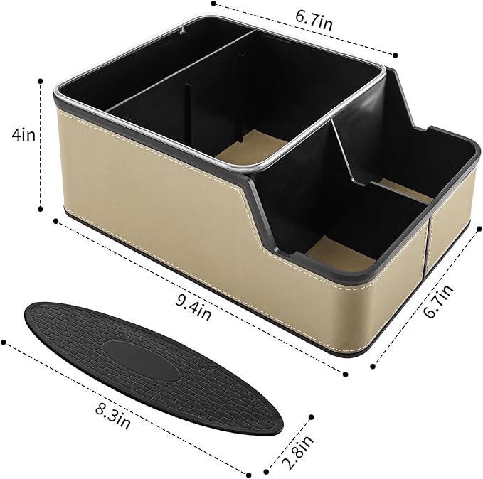 Car Organizer Between Back Seat,Car Armrest Storage Box with Compartment,Multifunctional Front Seat Organizer,Center Console Cup Holder Tray,Car Seat Organizer with Non-slip Mat(Beige)