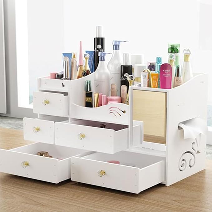 Makeup Organizer Box Makeup Organizer Cosmetic Storage Box, Make Up Organizer with Drawers Dressing Table Skincare Holder , V