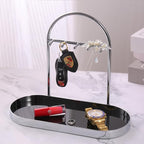 Shinpuru Metal Jewelry Organizer Stand & Key Holder Tray with Acrylic Base, Key Stand and Jewelry Tray with 5 Hooks, Perfect 