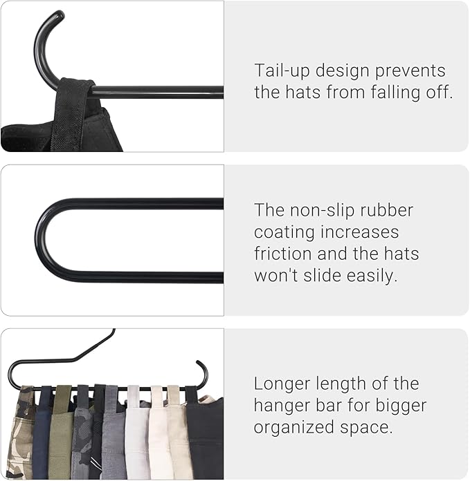 Mkono Hat Organizer for Baseball Caps Metal Hat Rack for Closet Hat Hangers Baseball Cap Holder Hat Storage Organizer Holds 4