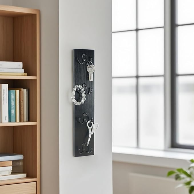 Yohsnor Vertical Key Holder Wall Mount - Stylish Home Decor for Entryway, Space-Saving Hook Rack & Organizer for Keys, Wallet