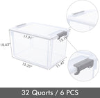 Citylife 6 Packs 32 QT Plastic Storage Bins with Lids Large Stackable Storage Containers for Organizing Clear Storage Box for