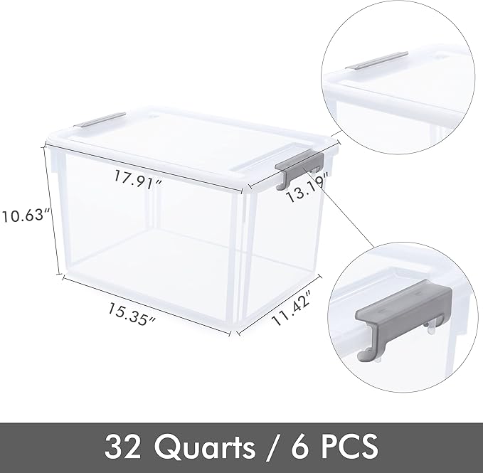 Citylife 6 Packs 32 QT Plastic Storage Bins with Lids Large Stackable Storage Containers for Organizing Clear Storage Box for