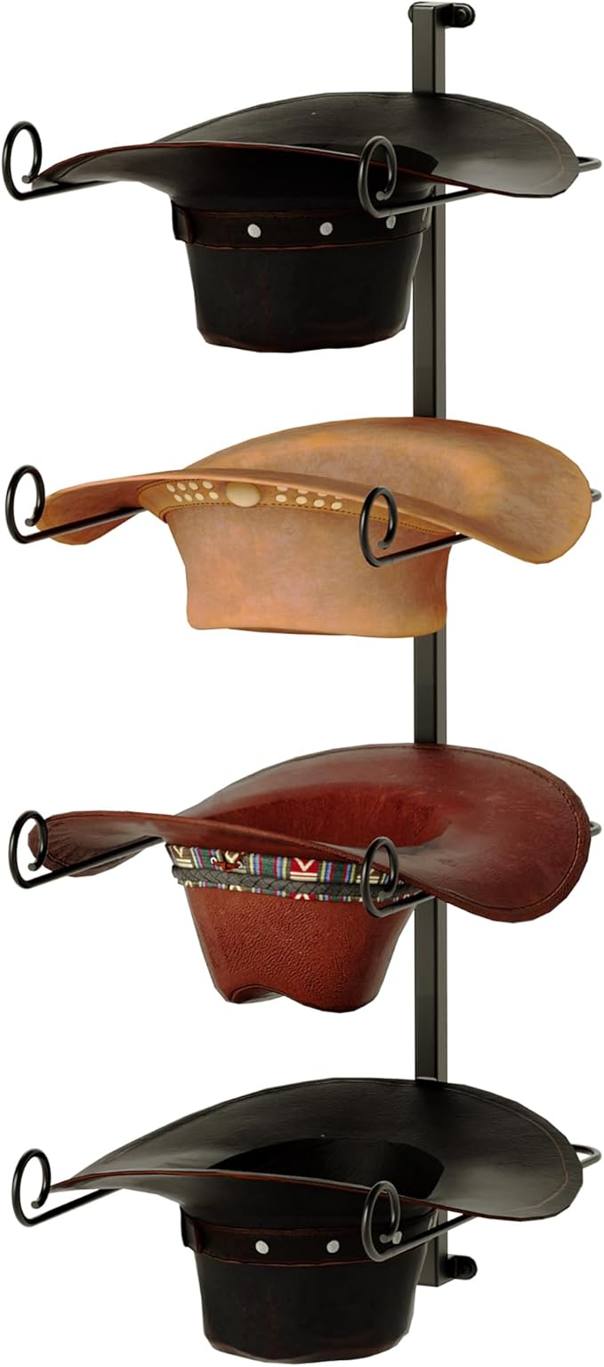 Alyoen Cowboy Hat Rack for Wall, Cowboy Hat Holder Wall Mount Holds Up to 4 Hats, Metal Hat Organizer Storage Hanger, Western