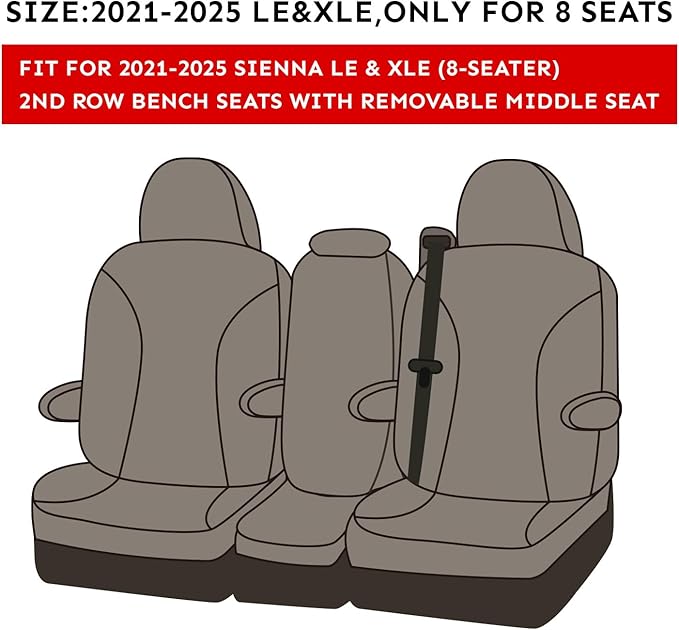 EKR Sienna Seat Covers for 2021 2022 2023 2024 2025 2026 Toyota Sienna LE, XLE,8 Seats,2nd Row 4/2/4 Split,Waterproof Seat Co