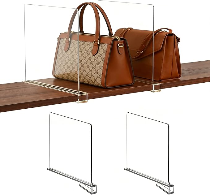 2 Pack Shelf Divider for Closet Acrylic, Clear Purse Organizer for Closet Perfect for Sweater, Shirts, Handbags in Bedroom an