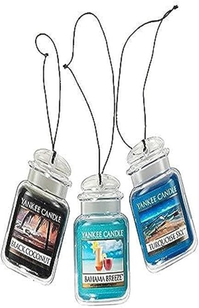 Yankee Candle Car Jar Ultimate 3-Pack, Bahama Breeze, Black Coconut, Turquoise Sky, Hanging Air Freshener, Neutralizes Odors,