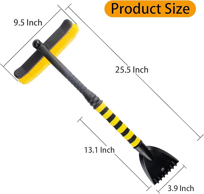 25.5" Car Snow Brush and Detachable Ice Scraper, Snow Shovel for Car Window with Foam Grip and 360° Pivoting Brush Head, Snow Shovel for Car Window, Winter Accessories for Cars, Trucks, SUVs
