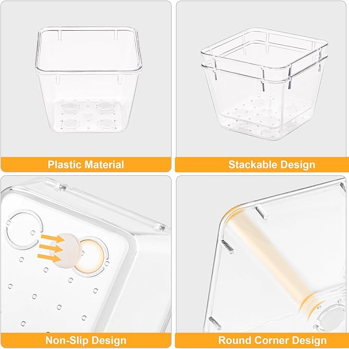 SMARTAKE 22-Piece Drawer Organizer with Non-Slip Silicone Pads, 5-Size Clear Desk Drawer Organizer Trays Storage Tray for Mak