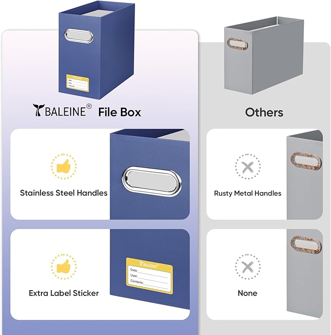 BALEINE File Organizer Box, Cardboard File Folder Organizer with Handle for Letter Size, Portable Collapsible Hanging Filing 