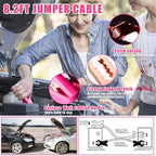 Car Emergency Kit, Pink Roadside Emergency Car Kit with Jumper Cables, Tow Rope, Safety Hammer, Pink Car Accessories for Wome