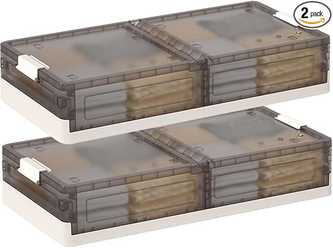 2 Pack Under Bed Storage Containers With Wheels,StackableFoldable Under Bed Storage Containers With Lids for Clothes Shoes Bl