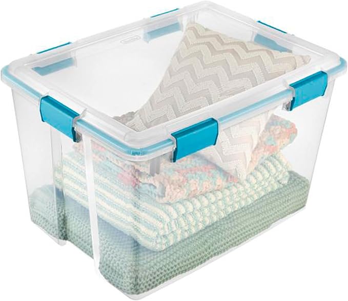 Sterilite 80 Qt Gasket Box, Stackable Storage Bin with Latching Lid and Tight Seal, Plastic Container to Organize Basement, C