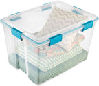 Sterilite 80 Qt Gasket Box, Stackable Storage Bin with Latching Lid and Tight Seal, Plastic Container to Organize Basement, C