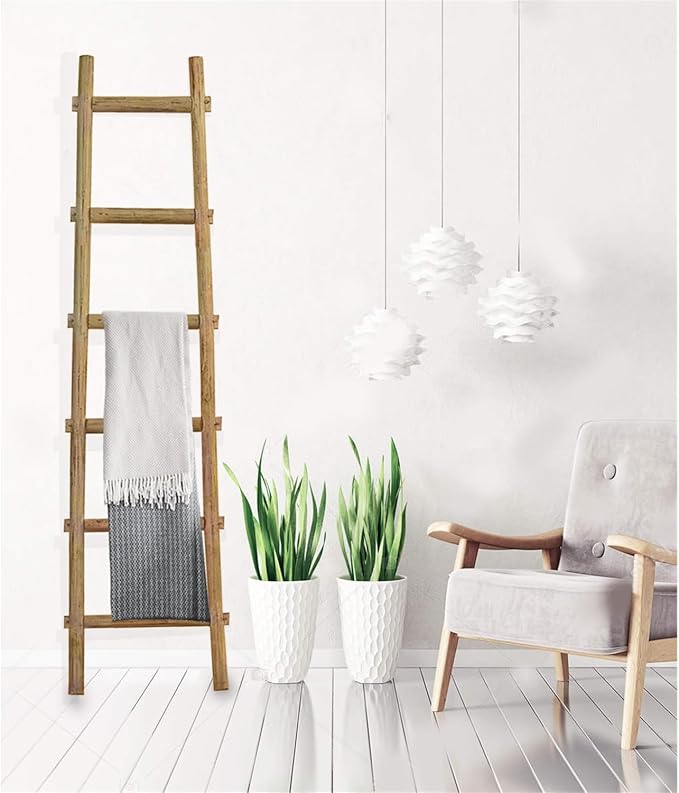 HomeStock Decorative Wooden Ladder Accent Piece for Blankets & Towels Brown