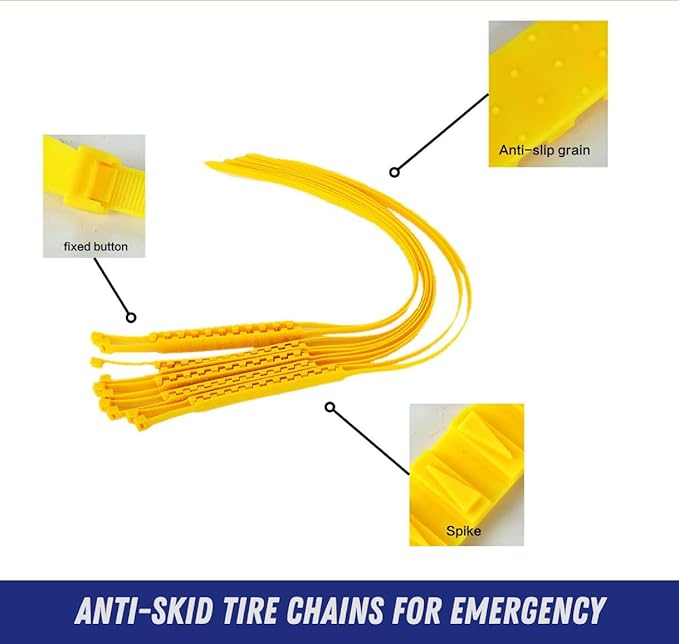 Jeremywell 10 PCS Emergency Anti-Skid Mud Snow Survival Traction Multi-Function Car Tire Chains, Yellow, Security Chains for 