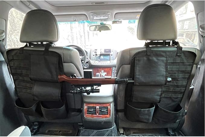 Tactical Car Seat Back Organizer with Molle Panel Vehicle Gun Holder- Seat Back Storage Cover with Gun Rack for Rifle Hunting Universal Fit SUV Truck MPV Pickup (2 Packs)